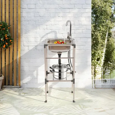 Produktbild von Spülbecken Edelstahlspüle Edelstahl  Spüle Freistehendes Waschbecken Silber    Gewerbespüle mit Kaltwasserhahn max 60kg