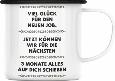 Produktbild von Trendation - Jobwechsel Emaille Tasse Geschenk Kollegin Kollege Lustig Abschiedsgeschenk Sprüche - Viel Glück Für den Neuen Job (Schwarz)