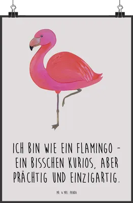 Produktbild von Mr. & Mrs. Panda Bild Flamingo Classic DIN A2 - Grau Pastell - Geschenk, Wandbild, Kunstdruck, wanddeko, Prächtig, drucke, poster, Spruch, Rosa, Freundin, Einzigartig