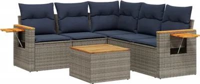 Produktbild von vidaXL 6-tlg. Garten-Sofagarnitur mit Kissen Grau Poly Rattan
