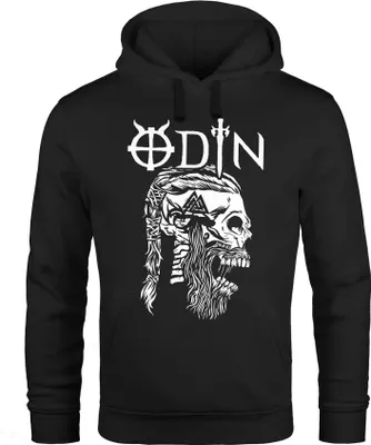 Produktbild von Hoodie Herren Odin Totenkopf Bart Nordische Mythologie Print Aufdruck Kapuzen-Pullover Männer Fashion Streetstyle Neverless® schwarz XXL
