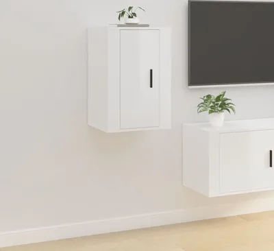 Image de The Living Store Meuble TV mural blanc brillant 40x34,5x60 cm
