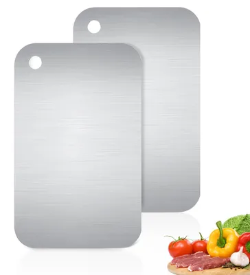 Produktbild von 2-teiliges Schneidebrett aus Edelstahl, Schneidebrett aus Titan für Fleisch, Gemüse und Obst, leicht zu reinigen, geeignet zum Kochen in der Küche, Gemüse, Fleisch, Obst (15x25cm)