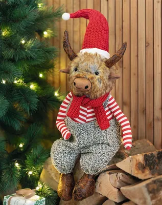 Produktbild von Kantenhocker "Cattle" aus Kunstfell & Textil, 75 cm hoch, Kantensitzer Kuh, weihnachtliche Dekofigur, Weihnachtsdeko