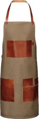 Produktbild von Vintage Segeltuch-Latzschürze mit Ledertaschen, B 55 cm x L 89 cm, olive : 100% Baumwolle (mit Ledertaschen) : olive