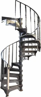 Produktbild von Casa Padrino Gusseisen Wendeltreppe mit Geländer linke Seite Grau H. 302 cm - Rustikale Spiraltreppe