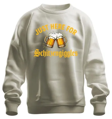 Produktbild von Just Here For Schitzengiggles Bier Party Lederhose Dirndl Sweatshirt Pullover, Natur, L