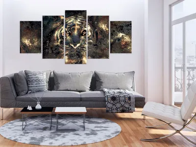 Produktbild von Akustikbild Tier Tiger 200x100 cm Bilder Akustikschaum Hochleistungsschallabsorber Schallschutz Leinwand 5 tlg Wandbild Raumakustik Schalldämmung g-B-0024-b-n