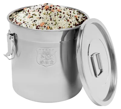 Produktbild von 33L Luftdichter Edelstahl Getreidebehälter mit Klemme, Eimer mit Deckel, 304 edelstahl-reisvorratsbehälter für Mehl, Reis, Zucker