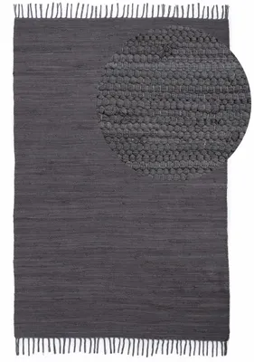 Produktbild von Flickenteppich Kelim Chindi Uni Grau 90x160 cm, handgewebt | Fleckerlteppich aus Baumwolle für Wohnzimmermit Fransen