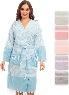 Produktbild von Bademantel Damen & Herren Uni – Weich & Leicht Langform, 100% Baumwolle, mit Kapuze, & Gürtel, Hamamtuch-Stil mit Taschen – Ideal für Sauna_Lila
