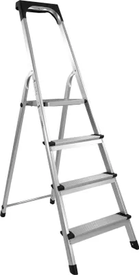 Produktbild von Trittleiter mit 4 Stufen, Treppenleiter aus Aluminium, Stehleiter bis 150kg belastbar