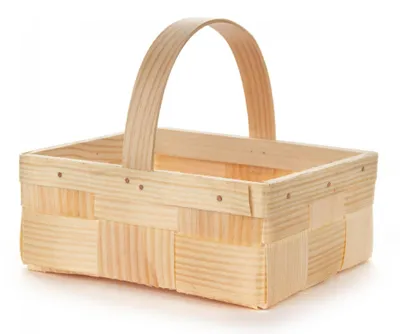 Obrázok produktu pre Drevený košík Veľkonočná dekorácia košík na triesky s rukoväťou štvorcový, prírodný ŠxVxH 16x7x13cm NOVINKA