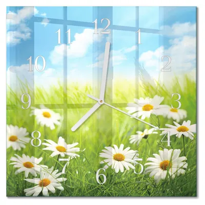 Produktbild von Tulup Glasuhr Wanduhr Küchenuhr Echt-Glas 30x30 cm Modern Dekorativ Geräuschlos Weiße Zeiger - Wiese