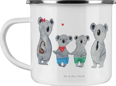 Produktbild von Mr. & Mrs. Panda Pott Koala Familie zwei - Weiß - Geschenk, Emailletasse, Muttertag, Koalabär, Emaille Tasse, Reisebecher, Becher, Teetasse