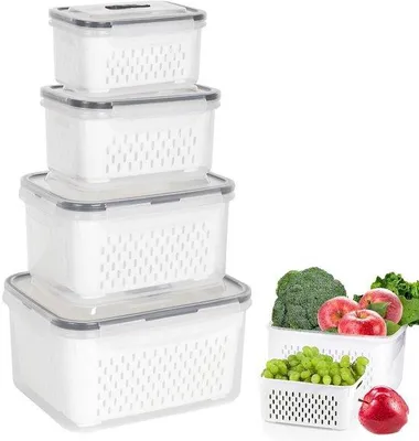 Imagen del producto de Juego de organizadores para refrigerador, sin BPA, de 4 piezas, para frutas y verduras