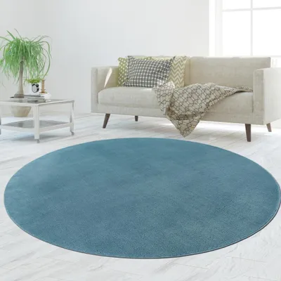 Image de Tapis turquoise doux décoratif facile d'entretien idéal pour une maison moderne Taille - 200 cm Rond