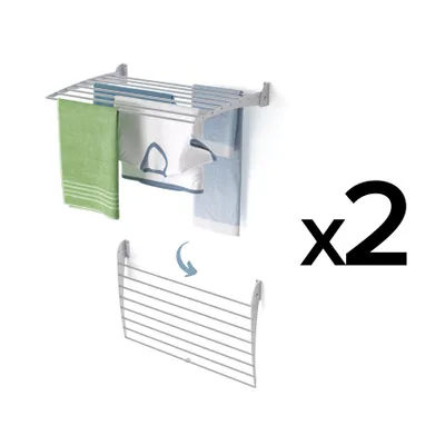 Produktbild von 2x Wäscheständer für die Wand, platzsparender Wäschetrockner aus Aluminium – Foxydry Fold Down 80 cm