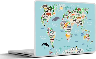 Produktbild von MuchoWow® Laptop Aufkleber Sticker Cover Weltkarte - Kinder - Tiere - Blau - Orca - Wal 30x22 cm - Laptop-Sticker