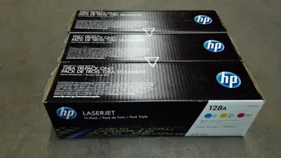 Produktbild von HP 128A 3er-Pack Cyan/Magenta/Gelb Original LaserJet Tonerkartuschen, 1300 Seiten, Cyan, Magenta, Gelb, 3 Stück(e)