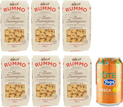Produktbild von 6er-Pack Rummo Pasta Orecchiette N°87,Italienische Nudeln aus Hartweizengrieß,500g + 1er-Pack Yoga Eistee Pfirsich 330ml Dose