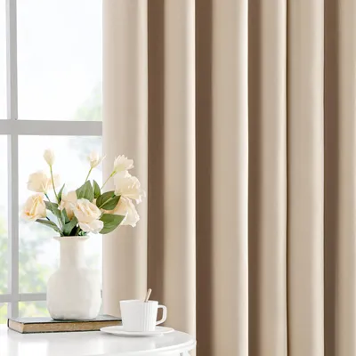 Immagine prodotto di Tende oscuranti con balza - Set da 2 - Protezione dal freddo - Tende termiche - 280 x 140 cm - Beige - Soggiorno Camera da letto