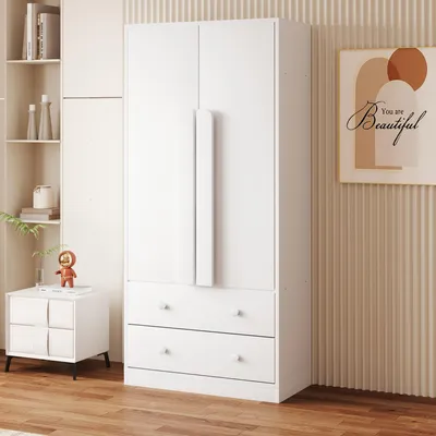 Produktbild von okwish Kleiderschrank 70*40*170cm, Großes Stauraumangebot,Doppeltüren-Design, mit Schubladen und Ablagefächern, weiß