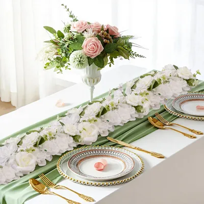 Image de Roses artificielles - Bouquet - Lot de 6 - Réalistes, en polyester aspect soie - Décoration de mariage et de table - Pour la maison et l'extérieur - Bleu