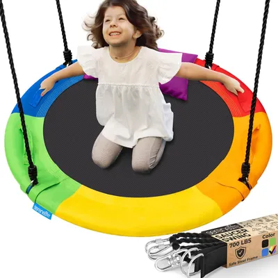 Obrázok produktu pre Sieťová hojdačka SereneLife pre vonkajšie použitie, závesná hojdačka, hojdačka s priemerom 101 cm, hojdačka s doskou do 320 kg, hojdačka s nastaviteľným lanom 120-160 cm