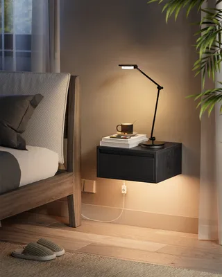 Produktbild von VASAGLE Nachttisch hängend, Leuchte mit 3 Farben, schwebendes Wandregal, Schublade, 35 x 40 x 18 cm, modern, Wohnzimmer Schlafzimmer