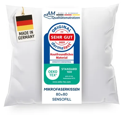 Produktbild von AM Qualitätsmatratzen | Premium Mikrofaserkissen | 80x80 cm | Kissen aus 100% atmungsaktiver Microfaser | 40x80 | Kopfkissen | Allergiker geeignet