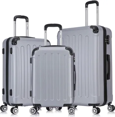 Produktbild von Flexot® F-2045 | 3er Kofferset | Silber - Koffer Set | Größen M Handgepäck | L & XL Trolley | Hartschalenkoffer | elastisch & robust | 360° Rollen | Reisegepäck | Reisekoffer | Koffer | Suitcase | Luggage