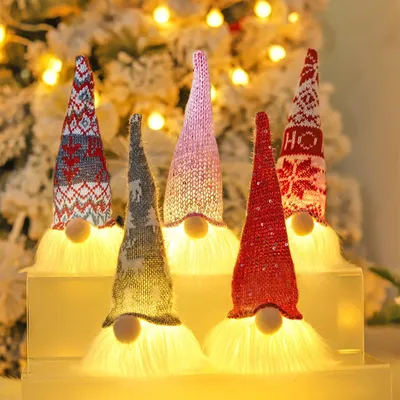 3-tlg. Weihnachtsgnome mit Beleuchtung, Plüsch, 30 cm
