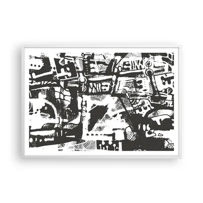 Produktbild von Gerahmtes Poster - Weißer Rahmen - Schwarzweiß Figuren Abstraktion - 100x70 cm - Wand Bild - Wanddeko - Wandbilder - Kunstposter - Wandposter - Bilderrahmen - Bilder - Kunstdruck - P2WAA100x70-5125