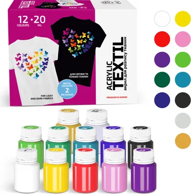 Produktbild von 7 Artists Textilfarben Set – 12x20 ml Heart Acrylfarben für Stoff, Textilmalerei, Kleidung, Taschen, Schuhe – Brillante Stofffarben Waschfest