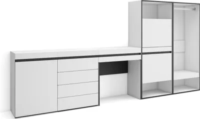 Produktbild von Schuhregal, Schuhschrank, 297x35x145 cm, Für Schlafzimmer, Zimmer, Offener Kleiderschrank, Kommode mit Schubladen, Schminktisch, Weiß