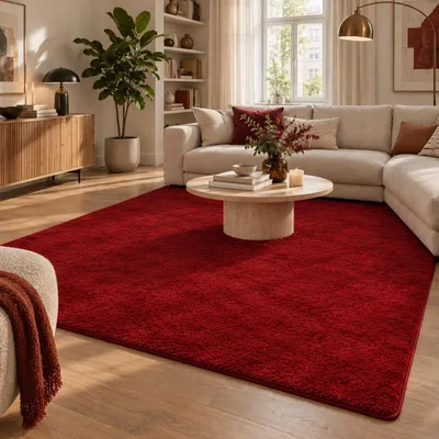 Produktbild von Luxus Super Soft Hochflor Teppich Silky Weinrot, Größe:200x290 cm, KI-generiertes Bild