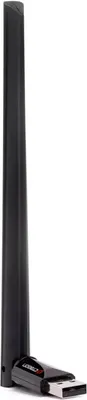 A black USB Wi-Fi adapter with an antenna.