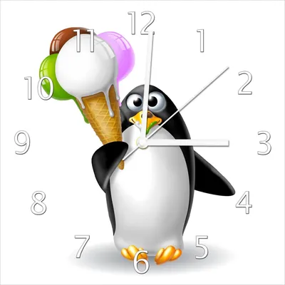 Produktbild von Wallario Design Wanduhr Süßer Eis Pinguin aus Echtglas, Größe 30 x 30 cm