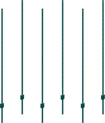 Image de 6 poteaux de clôture de 1,80 m, lot de 6 poteaux en T, poteaux de clôture métalliques robustes, verts