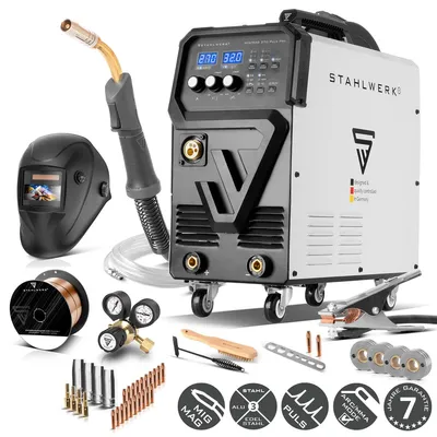 Produktbild von STAHLWERK Schutzgasschweißgerät 4-in-1 Kombi MIG 270 Puls Pro – Vollausstattung – Pulsfunktion, 270 A, 4-Rollen-Antrieb, Lift-TIG & MMA-Funktion, KI-generiertes Bild