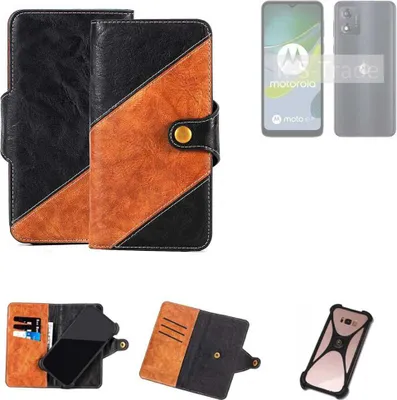 Produktbild von K-S-Trade Handyhülle Schutzhülle Bookstyle Case Wallet-Case kompatibel mit Motorola Moto E13 Handy Cover Bumper Klapphülle schwarz hellbraun 1x