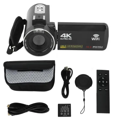 Immagine prodotto di Videocamera 4K da 56 MP con schermo touchscreen orientabile da 3 pollici, zoom digitale 18x, Wi-Fi e telecomando per vlogging