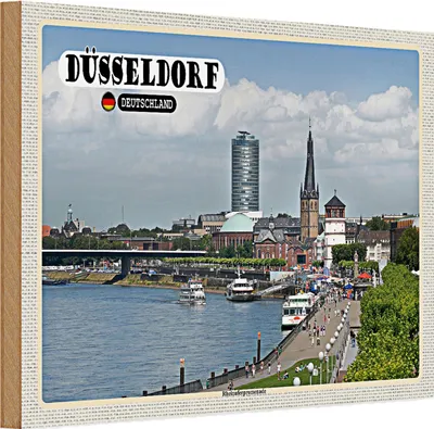 Produktbild von Holzschild Städte Düsseldorf Rheinuferpromenade 30x20cm