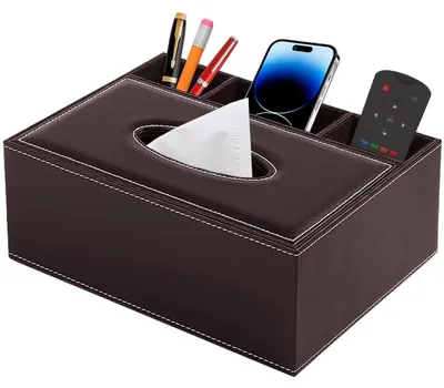 Produktbild von Kosmetiktücherbox mit Fernbedienungsfach Kunstleder Braun 25,5x18,4x10cm