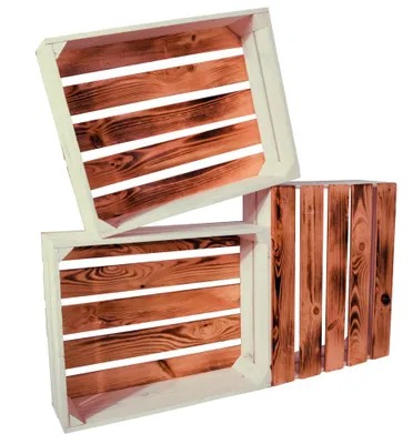 Produktbild von CHICCIE 3 Set Holzkiste Grete Weiß Geflammt Gehobelt 50x40x15cm - Holzkisten Obstkisten Weinkisten Dekokisten Regale