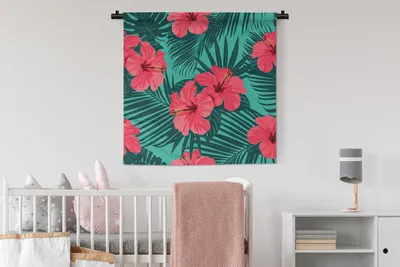 Produktbild von MuchoWow® Wandteppich Wandbehang Tropisch - Blumen - Palmenblatt 90x90 cm Tapisserie Dekoration Wandtuch - Wandaufhänger