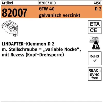 Produktbild von Klemmen R 82007 GTW 40 D2 M 10 / 10 - 20 galvanisch verzinkt