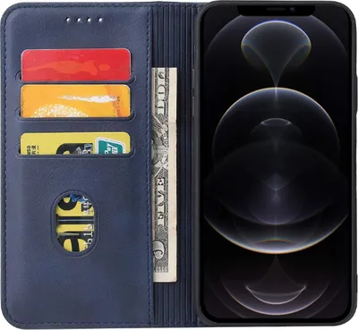 Produktbild von Smartphonica iPhone 12 Pro Max  Kunstledertasche mit Magnetverschluss und Kartenhaltern Buchhülle - Blau