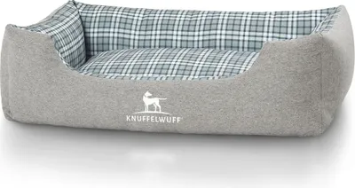 Produktbild von Knuffelwuff Hundebett Lennard aus Velours mit Karomuster M-L 85 x 63cm Grau/Grün